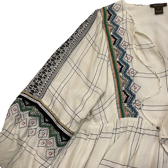 Vineet Bahl XL Embroidered Boho Tunic | Artisan Stitching Peasant Blouse India - Picture 7 of 7